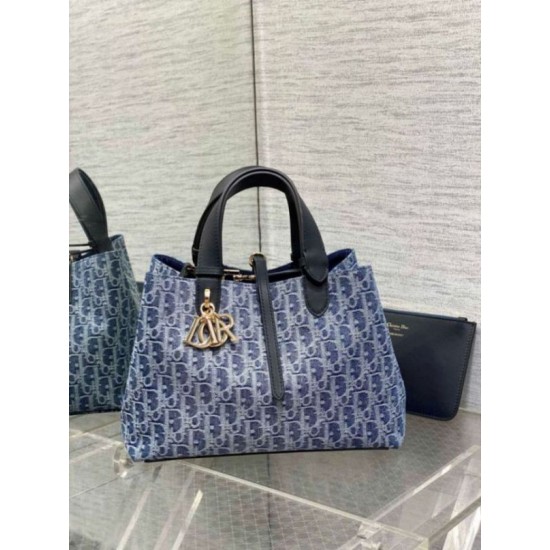 Fake Dior Toujours Medium Bag Blue Denim Oblique Jacquard Replica
