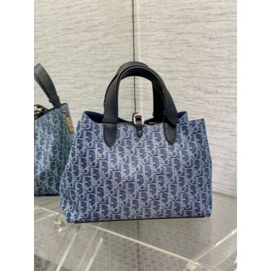 Fake Dior Toujours Medium Bag Blue Denim Oblique Jacquard Replica