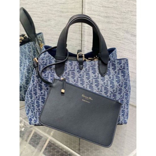 Fake Dior Toujours Medium Bag Blue Denim Oblique Jacquard Replica