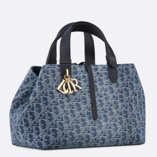 Fake Dior Toujours Medium Bag Blue Denim Oblique Jacquard Replica