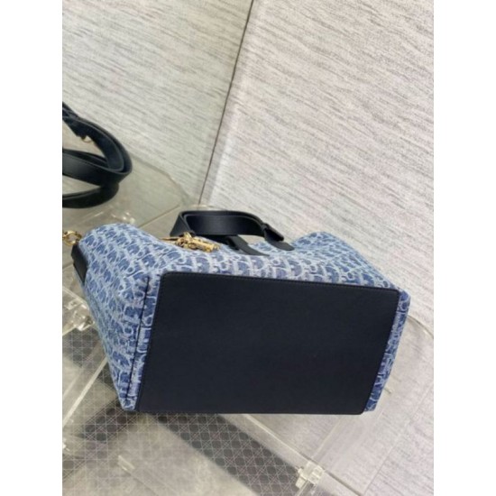 Fake Dior Toujours Medium Bag Blue Denim Oblique Jacquard Replica