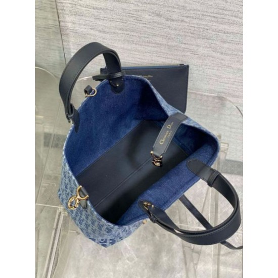 Fake Dior Toujours Medium Bag Blue Denim Oblique Jacquard Replica