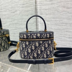 Fake Dior Small CD Signature Vanity Case Blue Oblique Jacquard Replica
