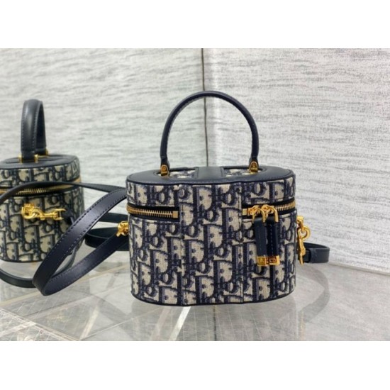 Fake Dior Small CD Signature Vanity Case Blue Oblique Jacquard Replica