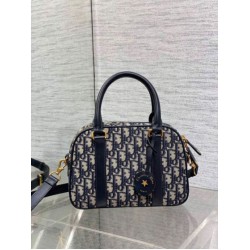 Replica Dior D-Vibe Bowling Medium Bag Blue Oblique Jacquard