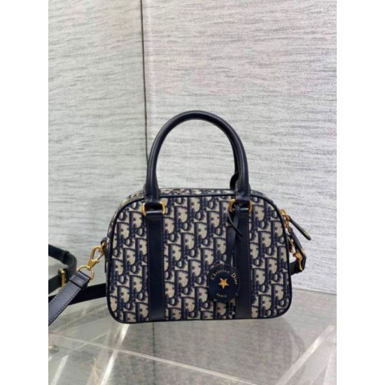 Replica Dior D-Vibe Bowling Medium Bag Blue Oblique Jacquard