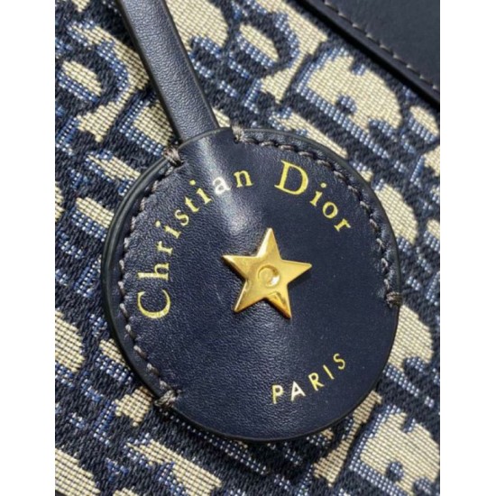 Replica Dior D-Vibe Bowling Medium Bag Blue Oblique Jacquard