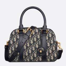 Replica Dior D-Vibe Bowling Medium Bag Blue Oblique Jacquard