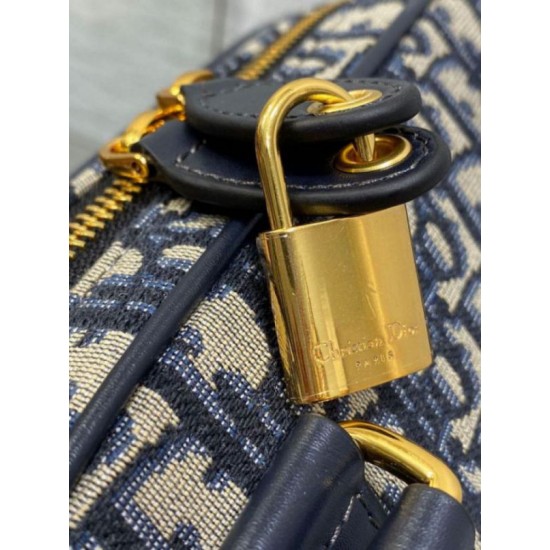 Replica Dior D-Vibe Bowling Medium Bag Blue Oblique Jacquard