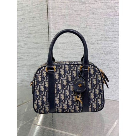 Replica Dior D-Vibe Bowling Medium Bag Blue Oblique Jacquard