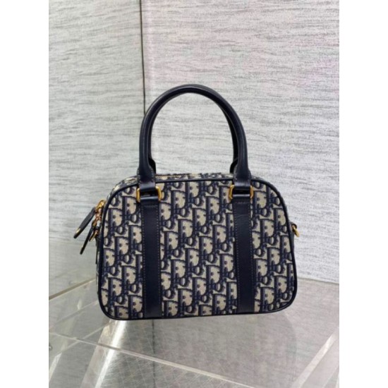 Replica Dior D-Vibe Bowling Medium Bag Blue Oblique Jacquard