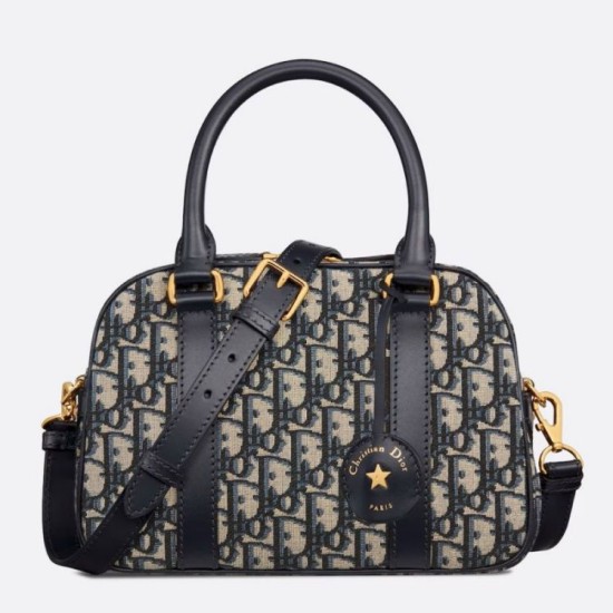 Replica Dior D-Vibe Bowling Medium Bag Blue Oblique Jacquard