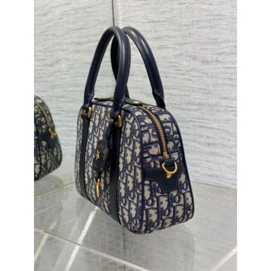 Replica Dior D-Vibe Bowling Medium Bag Blue Oblique Jacquard