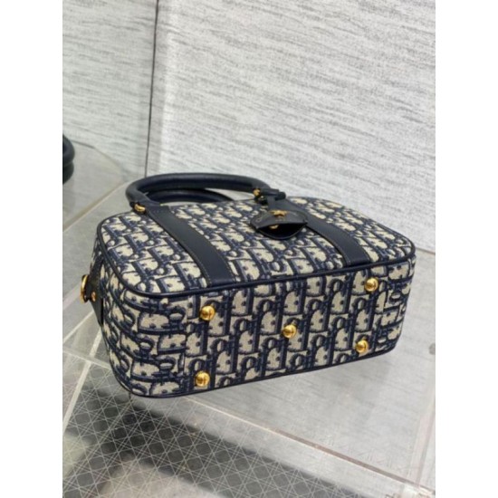 Replica Dior D-Vibe Bowling Medium Bag Blue Oblique Jacquard