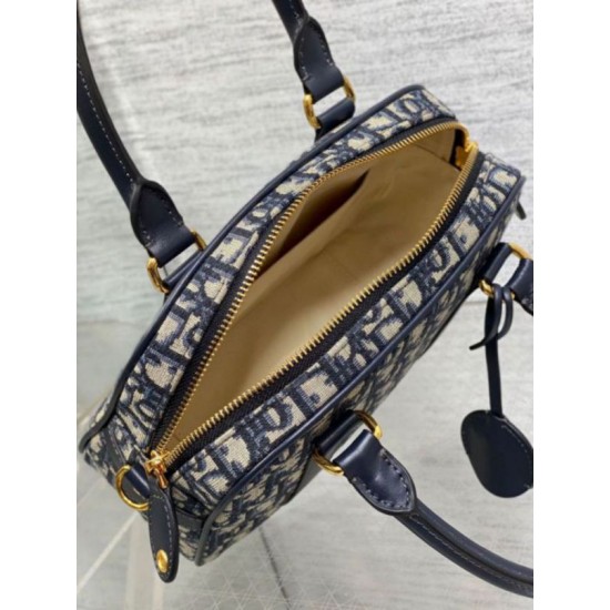 Replica Dior D-Vibe Bowling Medium Bag Blue Oblique Jacquard