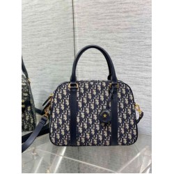 Replica Dior D-Vibe Bowling Large Bag Blue Oblique Jacquard