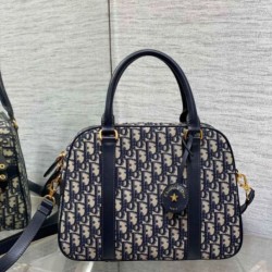 Replica Dior D-Vibe Bowling Large Bag Blue Oblique Jacquard