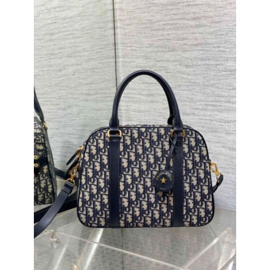 Replica Dior D-Vibe Bowling Large Bag Blue Oblique Jacquard