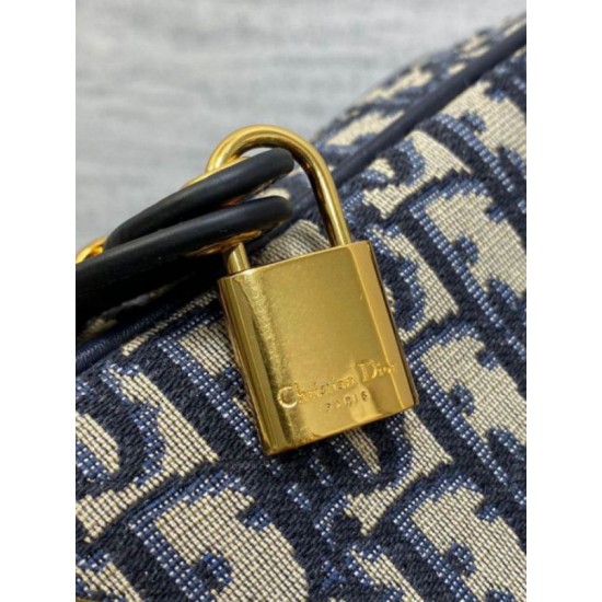 Replica Dior D-Vibe Bowling Large Bag Blue Oblique Jacquard