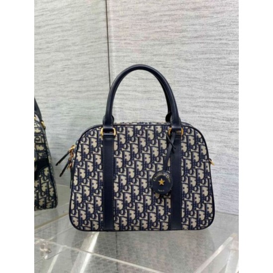 Replica Dior D-Vibe Bowling Large Bag Blue Oblique Jacquard