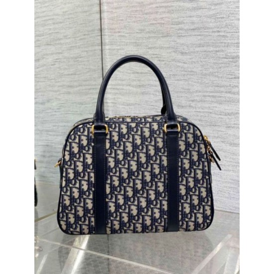 Replica Dior D-Vibe Bowling Large Bag Blue Oblique Jacquard