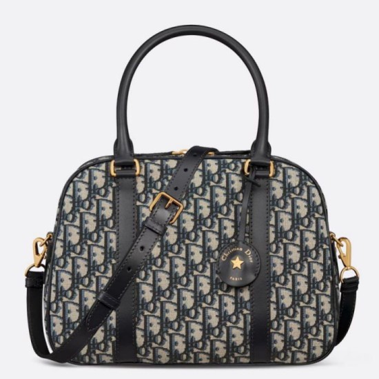 Replica Dior D-Vibe Bowling Large Bag Blue Oblique Jacquard