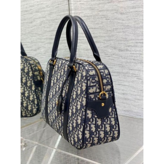 Replica Dior D-Vibe Bowling Large Bag Blue Oblique Jacquard