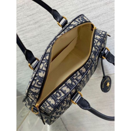 Replica Dior D-Vibe Bowling Large Bag Blue Oblique Jacquard