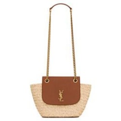 Replica YSL Saint Laurent Mini Manon In Raffia And Aged Vegetable-Tanned Leather Coffee
