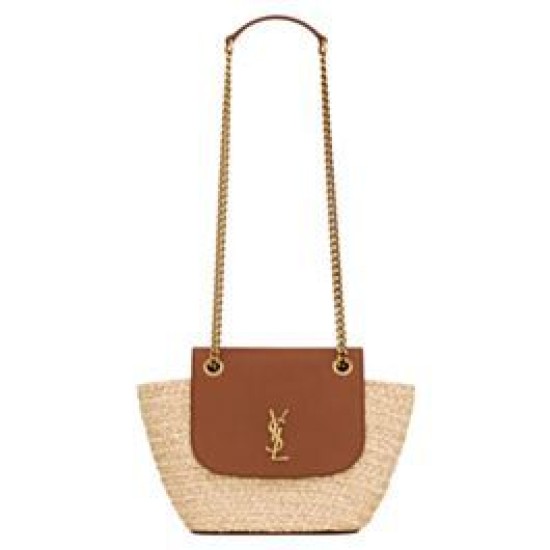 Replica YSL Saint Laurent Mini Manon In Raffia And Aged Vegetable-Tanned Leather Coffee