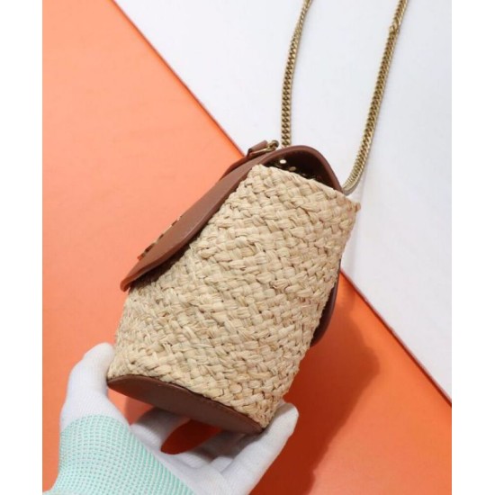 Replica YSL Saint Laurent Mini Manon In Raffia And Aged Vegetable-Tanned Leather Coffee