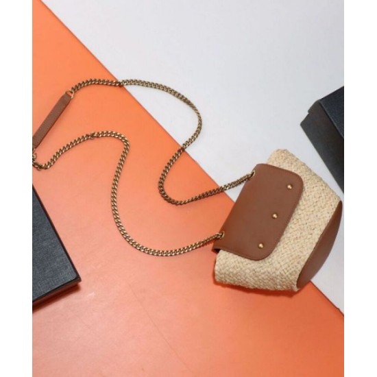 Replica YSL Saint Laurent Mini Manon In Raffia And Aged Vegetable-Tanned Leather Coffee