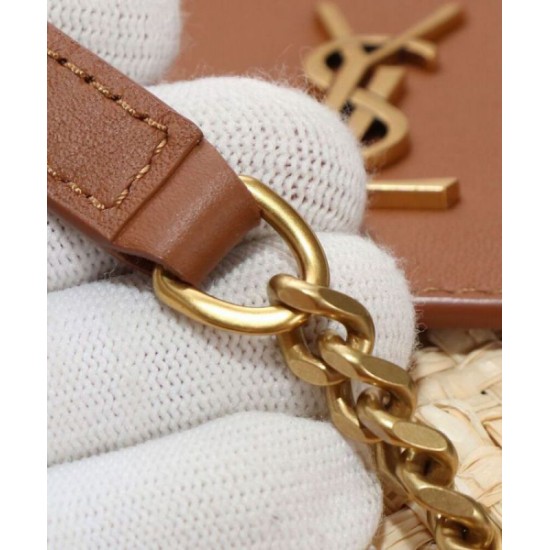 Replica YSL Saint Laurent Mini Manon In Raffia And Aged Vegetable-Tanned Leather Coffee