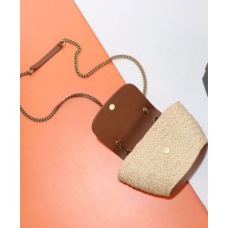 Replica YSL Saint Laurent Mini Manon In Raffia And Aged Vegetable-Tanned Leather Coffee
