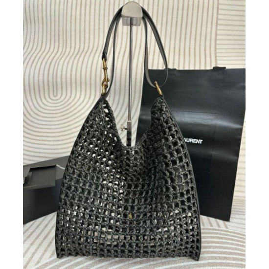 Fake YSL Saint Laurent Oxalis Bag In Raffia Macrame Black Replica