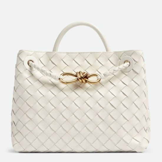 Replica Bottega Veneta Small Andiamo Bag White Intrecciato Lambskin
