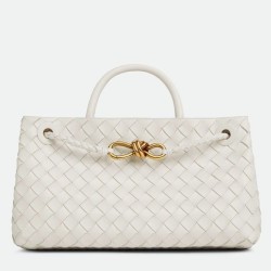 Fake Bottega Veneta Andiamo Small East/West Bag White Intrecciato Lambskin Replica