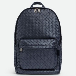 Fake Bottega Veneta Medium Backpack Dark Blue Intrecciato Calfskin Replica