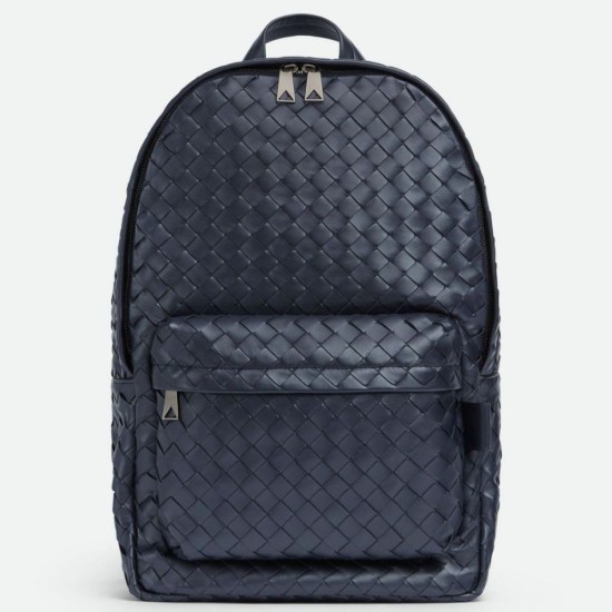 Fake Bottega Veneta Medium Backpack Dark Blue Intrecciato Calfskin Replica