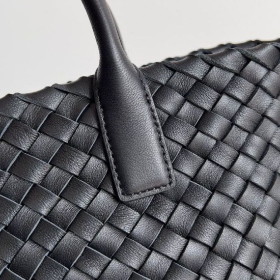 Replica Bottega Veneta Mini Cabat Bag Black Intrecciato Lambskin