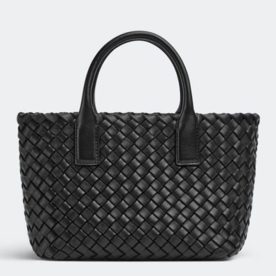 Replica Bottega Veneta Mini Cabat Bag Black Intrecciato Lambskin