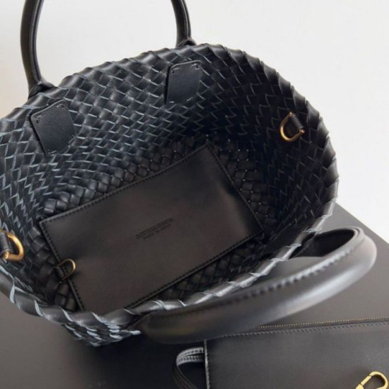 Replica Bottega Veneta Mini Cabat Bag Black Intrecciato Lambskin
