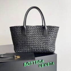 Replica Bottega Veneta Medium Cabat Bag Black Intrecciato Lambskin