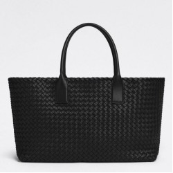 Replica Bottega Veneta Medium Cabat Bag Black Intrecciato Lambskin