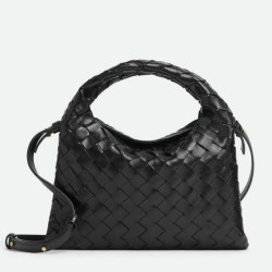 Replica Bottega Veneta Mini Hop Bag Black Intrecciato Calfskin
