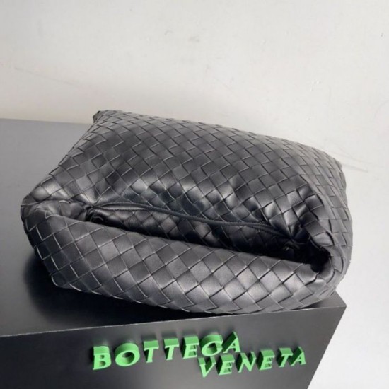 Fake Bottega Veneta Small Hop Bag Black Intrecciato Calfskin Replica