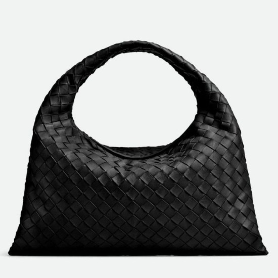 Fake Bottega Veneta Small Hop Bag Black Intrecciato Calfskin Replica
