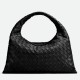 Fake Bottega Veneta Small Hop Bag Black Intrecciato Calfskin Replica