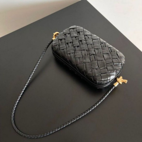 Fake Bottega Veneta Knot Minaudiere On Strap Black Foulard Intreccio  Replica