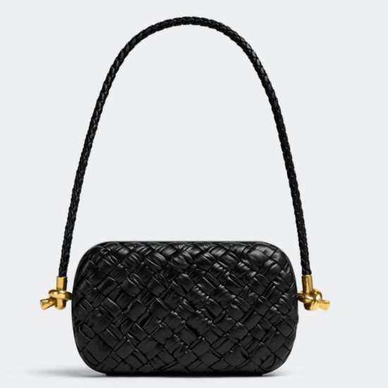 Fake Bottega Veneta Knot Minaudiere On Strap Black Foulard Intreccio  Replica